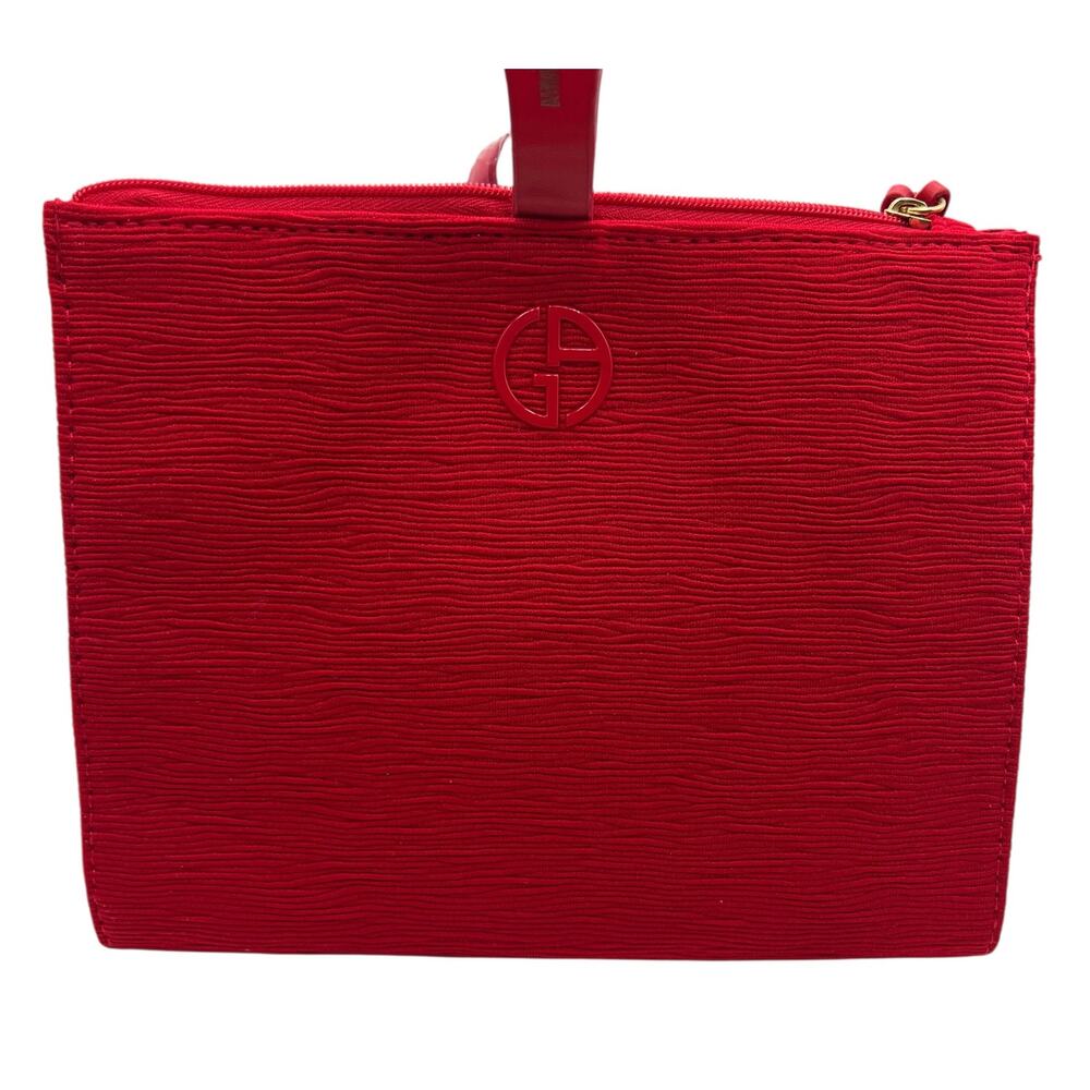 Giorgio Armani Red Beauty Zipper Wristlet Cosmetic Bag Clutch Textured Zip‎ Top